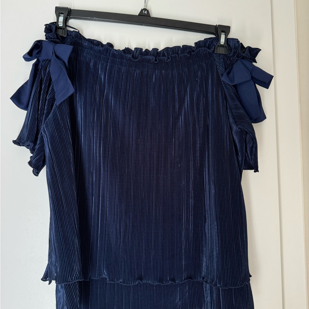 Banana Republic Navy Off Shoulder Shirt with Ruffle Details